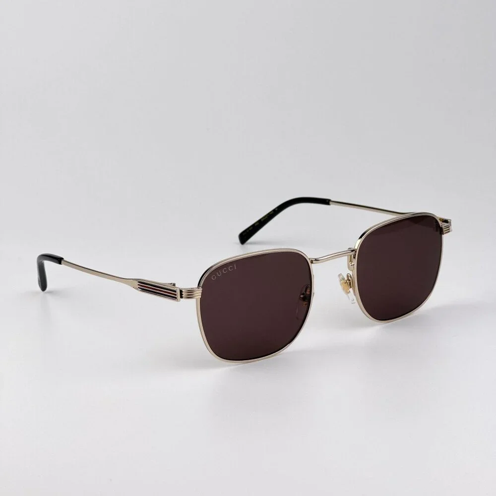 Gucci GG1876S 002 Sunglasses – Gold Metal Square Frame with Brown Lenses
